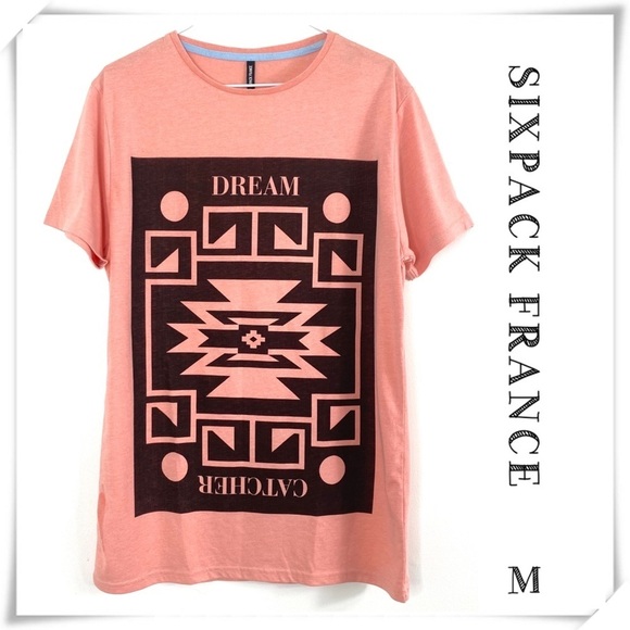 SIXPACK France Aztec Dream Catcher Print T-Shirt in Peach pink - Picture 1 of 7